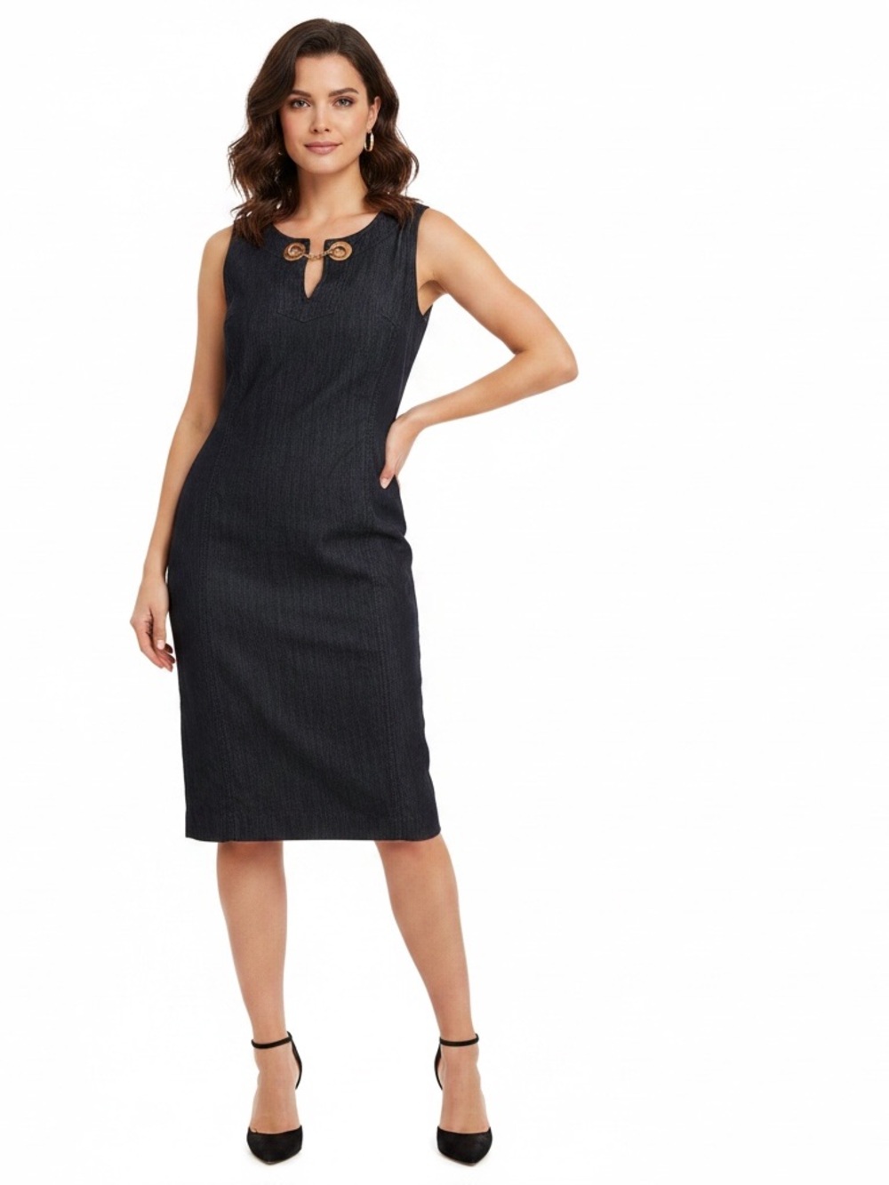Doncaster | Like new dark denim sleeveless shift dress side zip closure medium